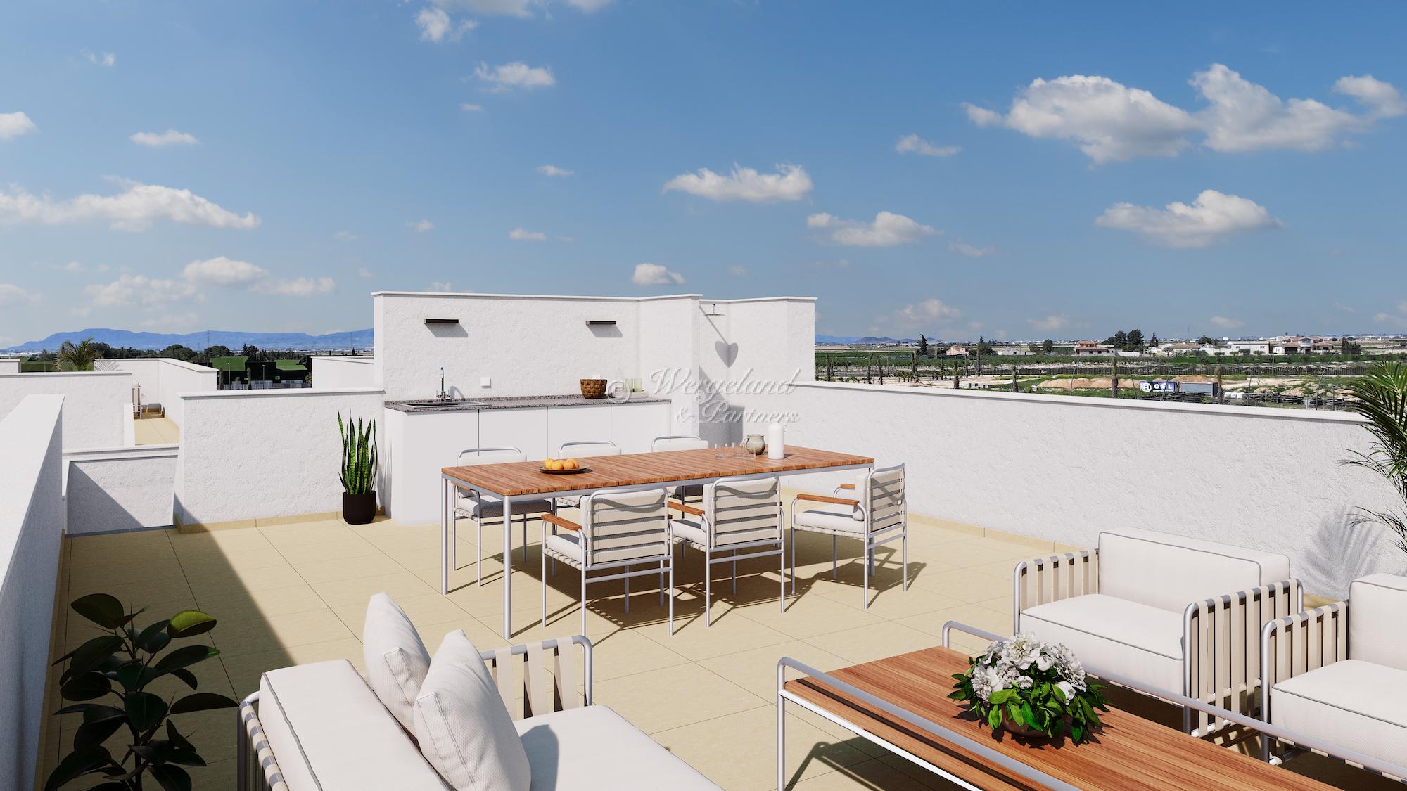 Solrik 3-roms på hjørnetomt, takterrasse, 2 sov/2 bad. Privat basseng [UV15]