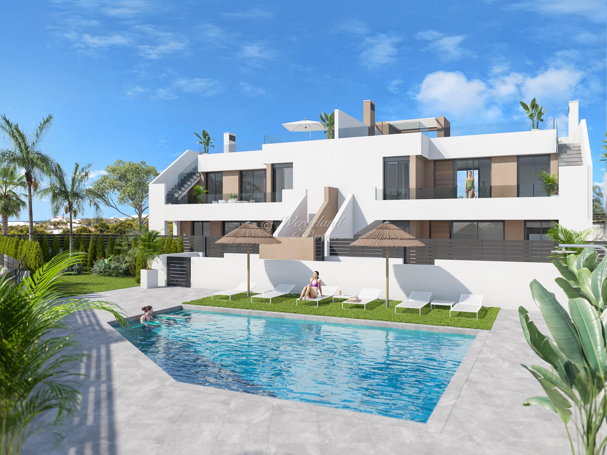 Bungalow bakkeplan! Sørvestvendt hjørne, felles basseng, garasje, bod [LH8-B5]