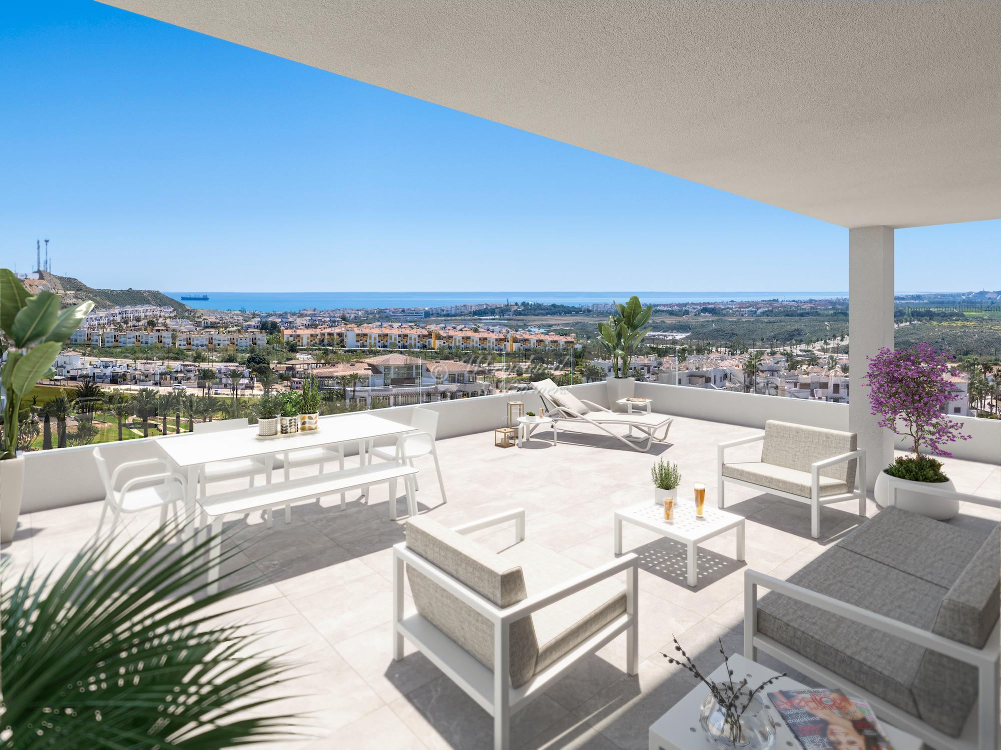 Penthouse med utsikt! 4-roms, privat takterrasse, felles basseng, garasje, bod [LH8-1PHA]