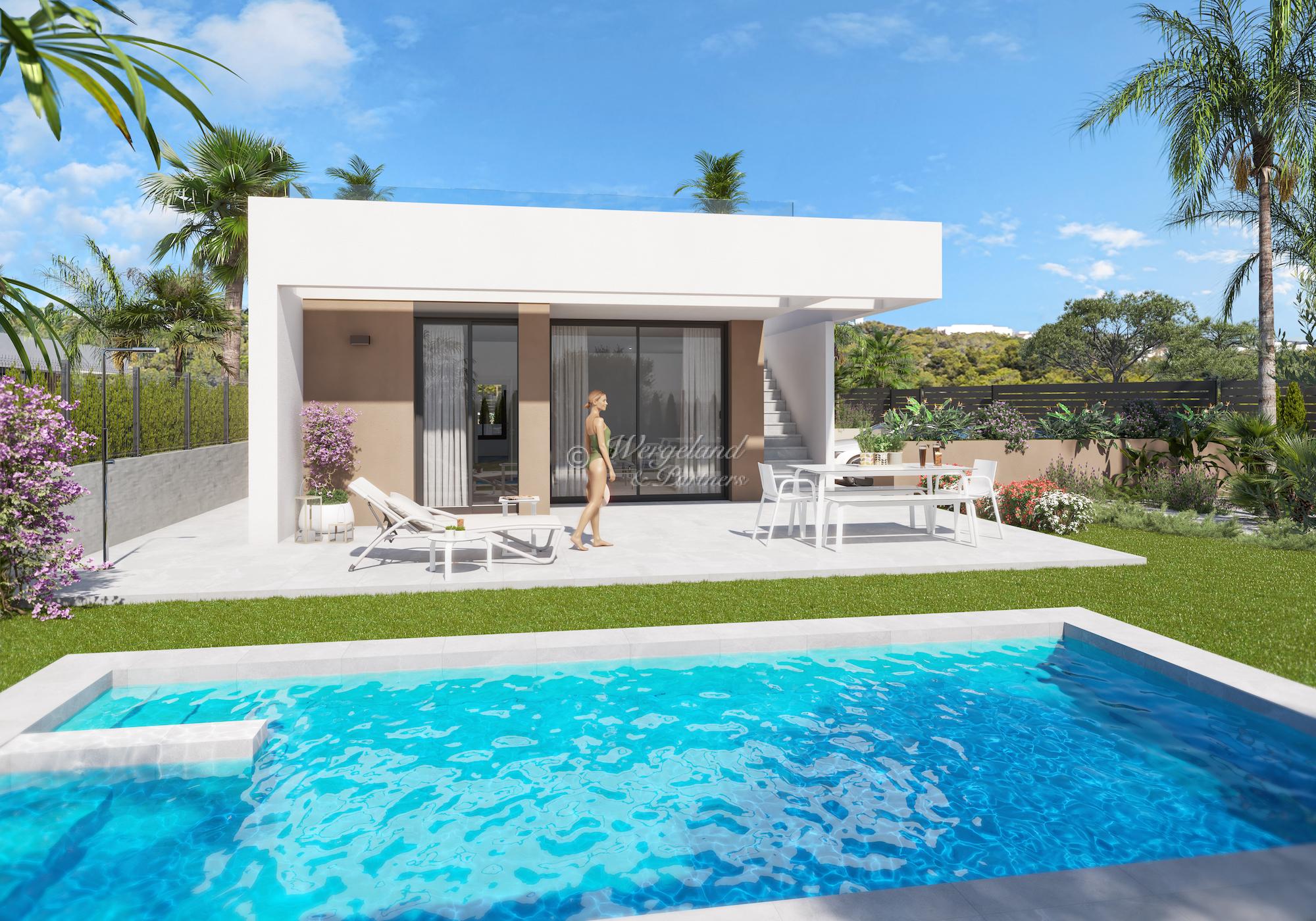 Moderne villa på ett plan, privat oppvarmet basseng [LH8-V11]